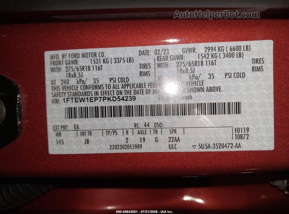 1FTEW1EP7PKD54239 2023 FORD F150 Red Vista del compartimento del motor