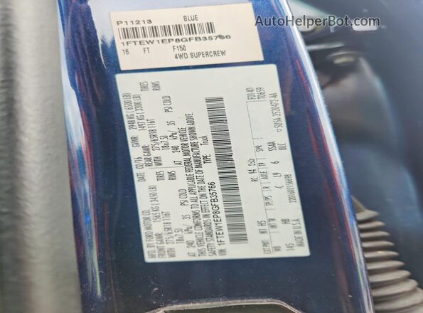 1FTEW1EP8GFB35766 2016 FORD F150 Blue Vista del compartimento del motor