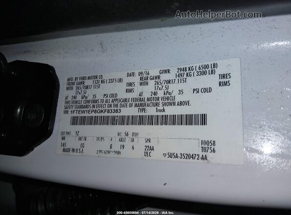 1FTEW1EP8GKF83383 2016 FORD F150 White Engine compartment view