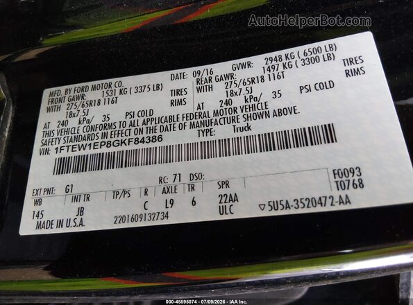1FTEW1EP8GKF84386 2016 FORD F150 Black Widok komory silnika