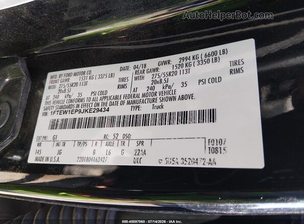 1FTEW1EP9JKE29434 2018 FORD F150 Черный Вид подкапотного пространства