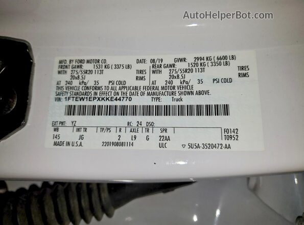 1FTEW1EPXKKE44770 2019 FORD F150 White Engine compartment view