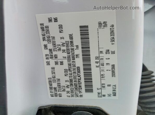 1FTEW1EPXLKF36009 2020 FORD F150 White Vista del compartimento del motor