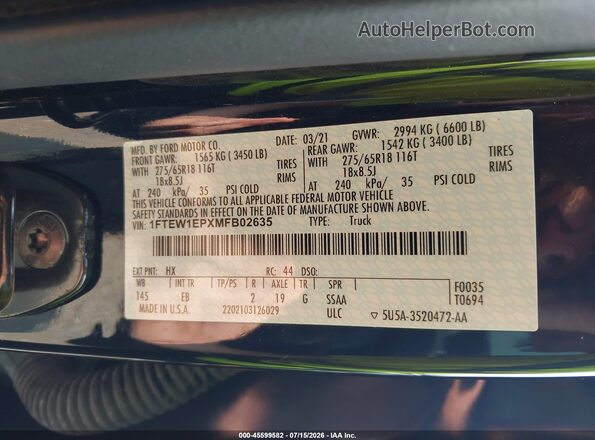 1FTEW1EPXMFB02635 2021 FORD F150 Blue ძრავის განყოფილების ხედი