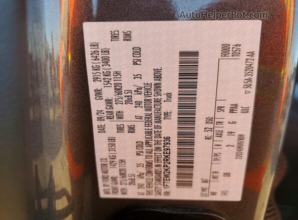 1FTEW2KP2RKE97936 2024 FORD F150 Gray Շարժիչի բաժամունքի տեսք