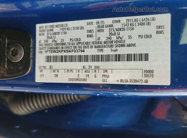 1FTEW2KPXSKF03794 2025 FORD F150 Синий Вид подкапотного пространства