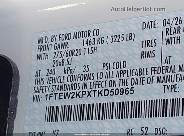 1FTEW2KPXTKD50965 2026 FORD F150 White Widok komory silnika