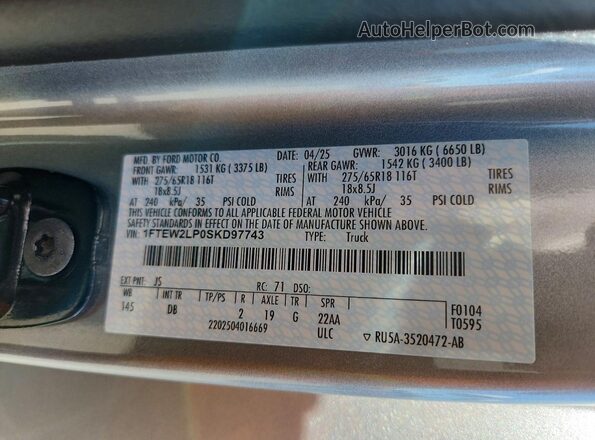 1FTEW2LP0SKD97743 2025 FORD F150 Gray Engine compartment view