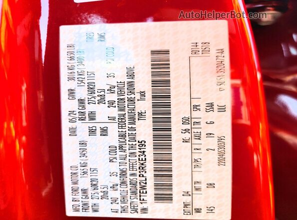 1FTEW2LP3RKE34195 2024 FORD F150 Red Widok komory silnika