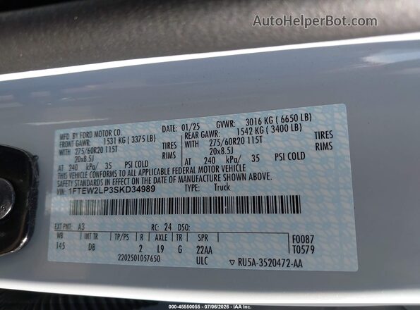 1FTEW2LP3SKD34989 2025 FORD F150 Серебряный Вид подкапотного пространства