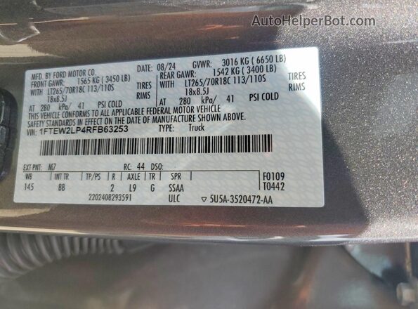 1FTEW2LP4RFB63253 2024 FORD F150 Gray ძრავის განყოფილების ხედი