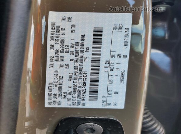 1FTEW2LP8SFC29311 2025 FORD F150 Brown VIN կոդի պիտակի տեսք