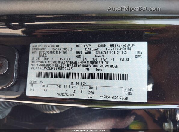 1FTEW2LP8SKE90445 2025 FORD F150 Black Вид підкапотного простору