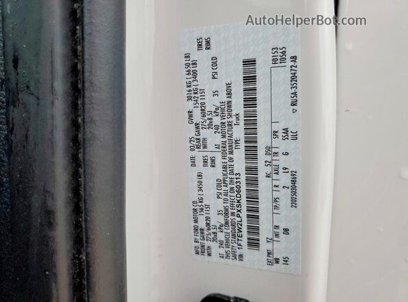 1FTEW2LPXSKD60313 2025 FORD F150 White Vista de la etiqueta del VIN