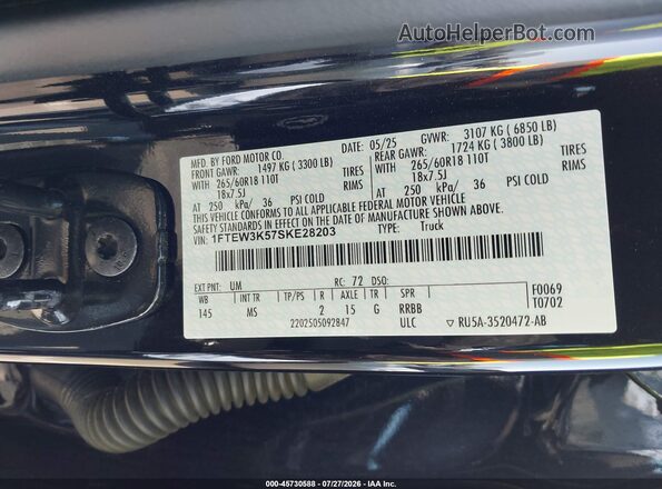 1FTEW3K57SKE28203 2025 FORD F150 Black Engine compartment view