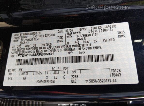 1FTEW3K58RFB86931 2024 FORD F150 Navy Engine compartment view