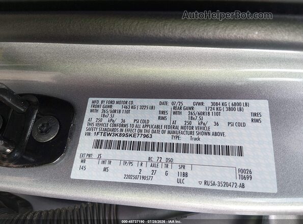 1FTEW3K89SKE77963 2025 FORD F150 Silver ძრავის განყოფილების ხედი
