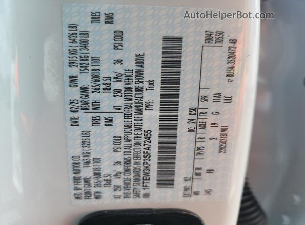 1FTEW3KP3SFA72455 2025 FORD F150 White Widok komory silnika