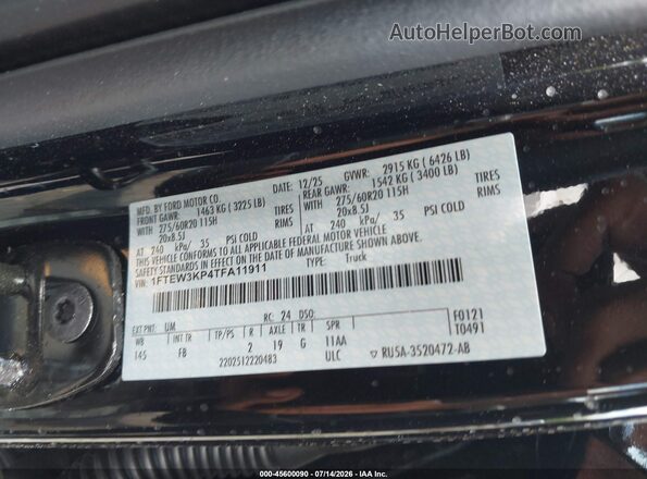 1FTEW3KP4TFA11911 2026 FORD F150 Black Շարժիչի բաժամունքի տեսք
