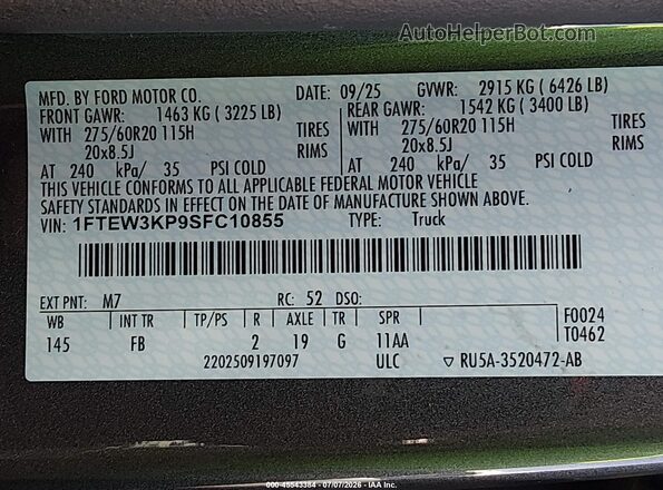 1FTEW3KP9SFC10855 2025 FORD F150 Gray ძრავის განყოფილების ხედი
