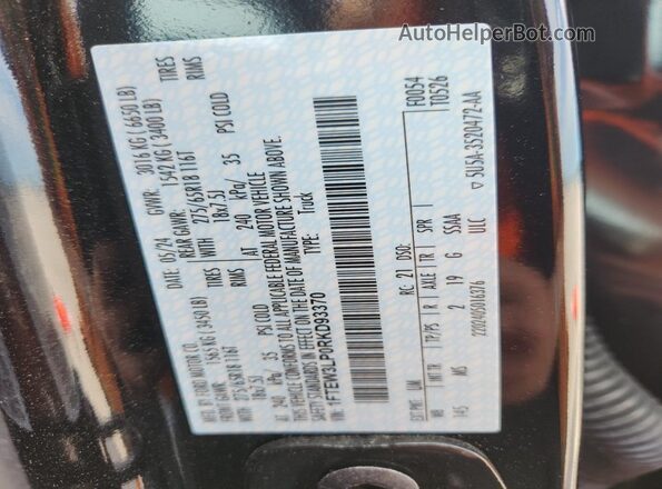 1FTEW3LP0RKD93370 2024 FORD F150 Black Widok naklejki z numerem VIN