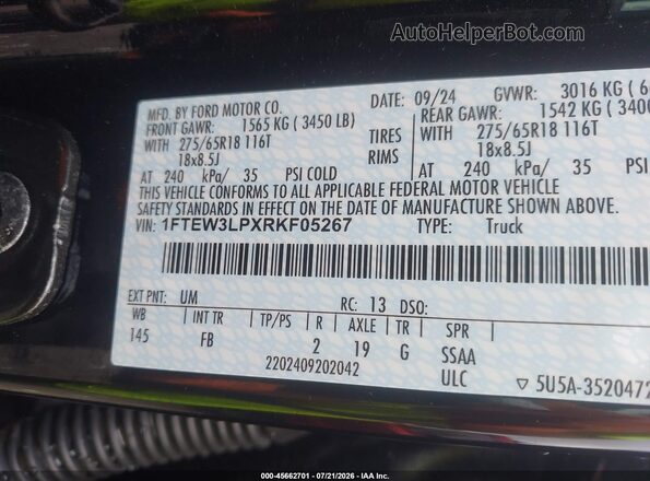 1FTEW3LPXRKF05267 2024 FORD F150 Черный Вид подкапотного пространства