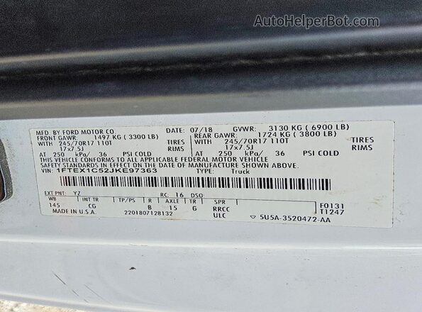 1FTEX1C52JKE97363 2018 FORD F150 Белый Вид подкапотного пространства