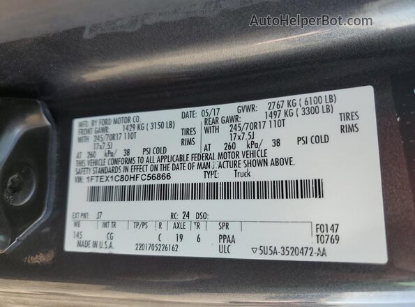 1FTEX1C80HFC56866 2017 FORD F150 Gray Widok komory silnika