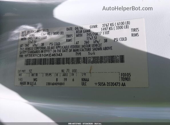 1FTEX1C81GKE46343 2016 FORD F150 White Engine compartment view