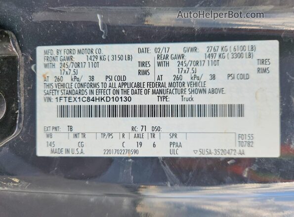 1FTEX1C84HKD10130 2017 FORD F150 Gray Vista del compartimento del motor