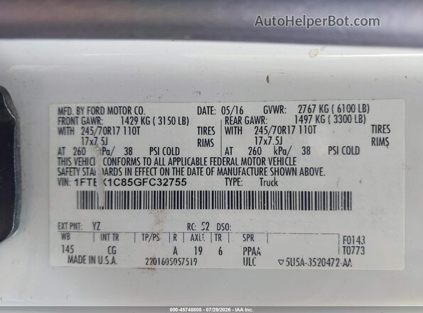 1FTEX1C85GFC32755 2016 FORD F150 White Engine compartment view