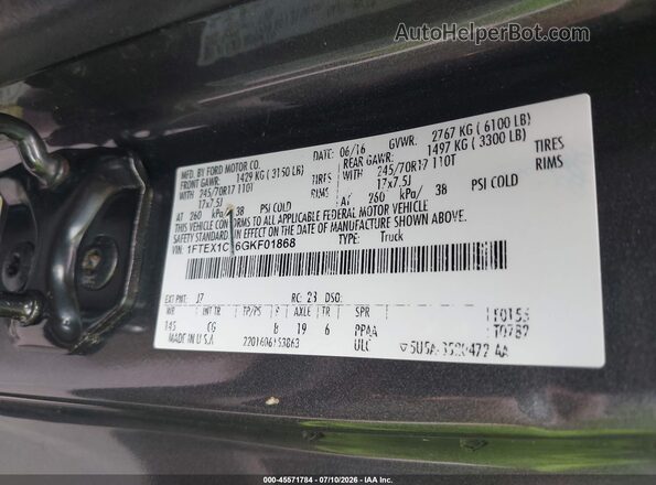 1FTEX1C86GKF01868 2016 FORD F150 Gray ძრავის განყოფილების ხედი