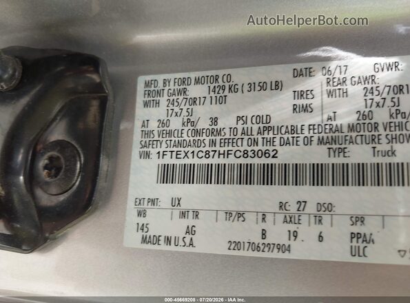1FTEX1C87HFC83062 2017 FORD F150 Серебряный Вид подкапотного пространства
