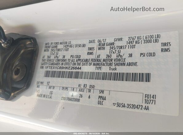 1FTEX1C89HKE26844 2017 FORD F150 White Вид підкапотного простору