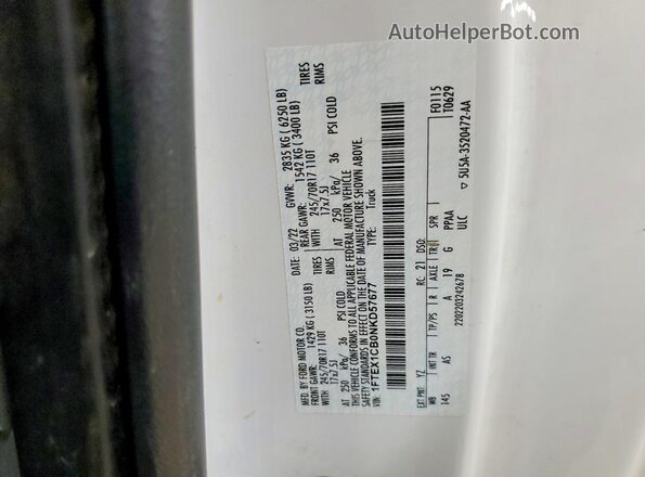 1FTEX1CB0NKD57677 2022 FORD F150 White Вид підкапотного простору