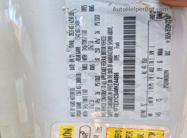 1FTEX1CB4MKE44898 2021 FORD F150 White Vista interior de 360 grados