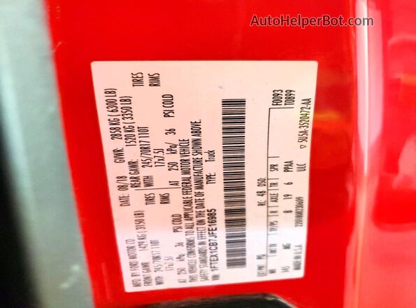1FTEX1CB7JFE16985 2018 FORD F150 Red Շարժիչի բաժամունքի տեսք