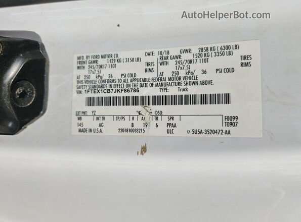 1FTEX1CB7JKF86786 2018 FORD F150 Белый Вид подкапотного пространства