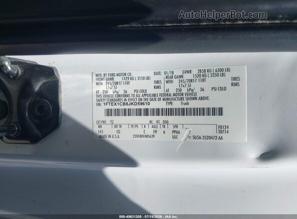 1FTEX1CB8JKD59610 2018 FORD F150 White Vista del compartimento del motor