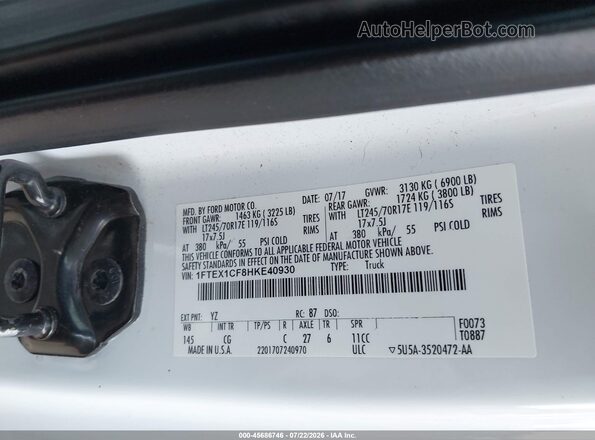 1FTEX1CF8HKE40930 2017 FORD F150 White ძრავის განყოფილების ხედი