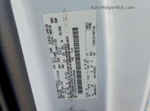 1FTEX1CF9GFA20844 2016 FORD F150 White Вид наклейки з VIN-кодом