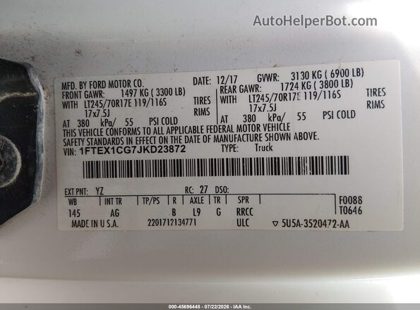 1FTEX1CG7JKD23872 2018 FORD F150 White Vista del compartimento del motor