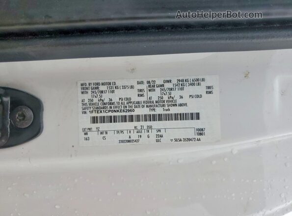 1FTEX1CP0NKE62960 2022 FORD F150 White Engine compartment view