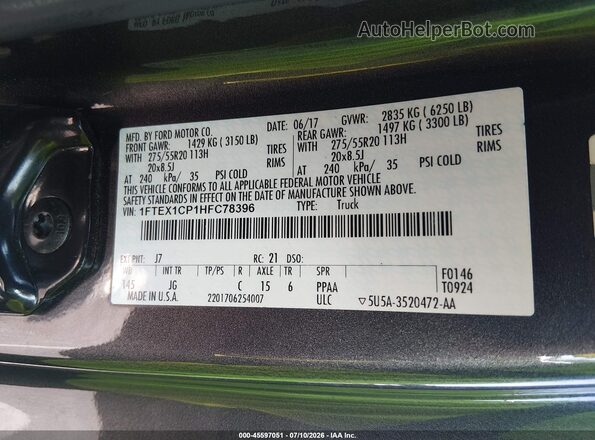 1FTEX1CP1HFC78396 2017 FORD F150 Gray Vista del compartimento del motor