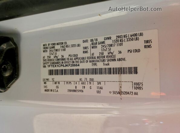 1FTEX1CP6JKF28664 2018 FORD F150 White ძრავის განყოფილების ხედი