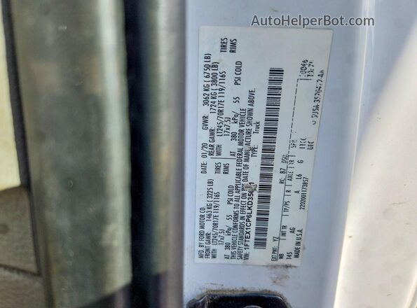1FTEX1CP6LKD35661 2020 FORD F150 White Vista interior trasera