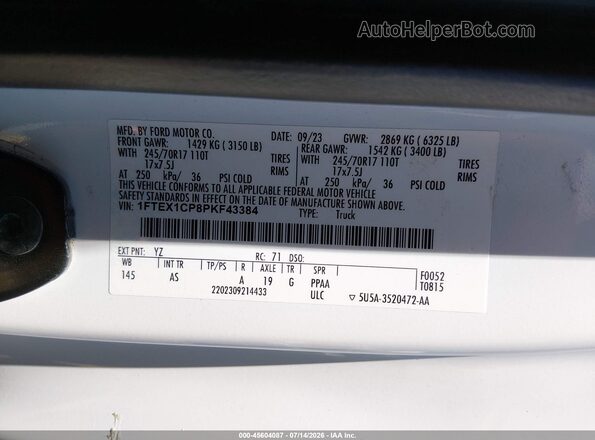 1FTEX1CP8PKF43384 2023 FORD F150 White Engine compartment view