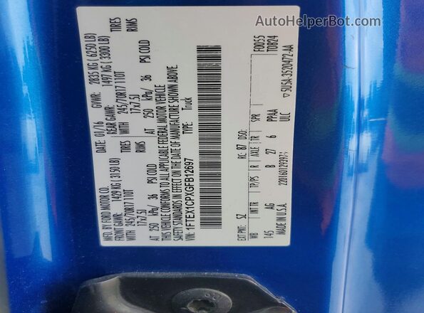 1FTEX1CPXGFB12697 2016 FORD F150 Синий Вид подкапотного пространства