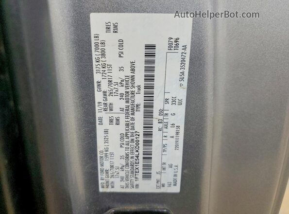 1FTEX1E54LKD00127 2020 FORD F150 Silver Engine compartment view