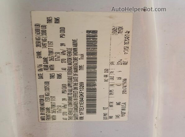 1FTEX1E84GKF13269 2016 FORD F150 White Engine compartment view